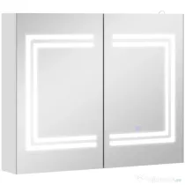 kleankin Oglindă Baie cu Dulap și LED, 80 x 65cm, Ușă Soft Close, Reglabilă pe 3 Culori, Rafturi Ajustabile, Alb Lucios | Aosom Romania