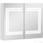 kleankin Oglindă Baie cu Dulap și LED, 80 x 65cm, Ușă Soft Close, Reglabilă pe 3 Culori, Rafturi Ajustabile, Alb Lucios