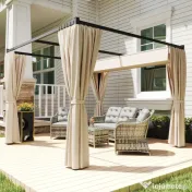 Outsunny Pergola 3 x 3(m) cu acoperis copertina retractabila si perdele, Foisor de exterior cu cadru metalic pentru gradina, Adapost de soare 