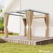 Outsunny Pergola 3 x 3(m) cu acoperis copertina retractabila si perdele, Foisor de exterior cu cadru metalic pentru gradina, Adapost de soare 