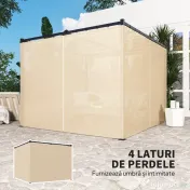 Outsunny Pergola 3 x 3(m) cu acoperis copertina retractabila si perdele, Foisor de exterior cu cadru metalic pentru gradina, Adapost de soare 