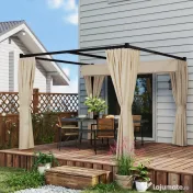Outsunny Pergola 3 x 3(m) cu acoperis copertina retractabila si perdele, Foisor de exterior cu cadru metalic pentru gradina, Adapost de soare 