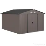 Outsunny Casă de Grădină cu 2 Uși Glisante și 4 Ventilații din Oțel, 322x277x192 cm, Maro