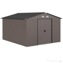 Outsunny Magazie de Grădină 8.3m² din Oțel Zincat, Uși Duble Glisante, 277x322x192 cm, Maro | Aosom Romania