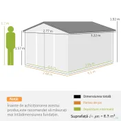 Outsunny Magazie de Grădină 8.3m² din Oțel Zincat, Uși Duble Glisante, 277x322x192 cm, Maro | Aosom Romania