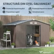 Outsunny Magazie de Grădină 8.3m² din Oțel Zincat, Uși Duble Glisante, 277x322x192 cm, Maro | Aosom Romania