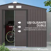 Outsunny Magazie de Grădină 8.3m² din Oțel Zincat, Uși Duble Glisante, 277x322x192 cm, Maro | Aosom Romania