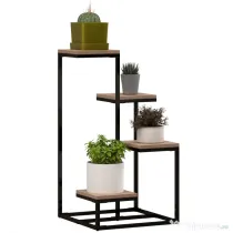 Outsunny Etajeră pentru Plante cu 4 Nivele din Oțel și Lemn, 40x40x75.5 cm, Maro și Negru