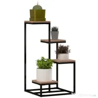 Outsunny Stand de Flori pe 4 Niveluri, Raft de Colt pentru Plante, Suport de Expunere pentru Ghivece, pentru Camera de Zi, Terasa, Balcon, Maro 