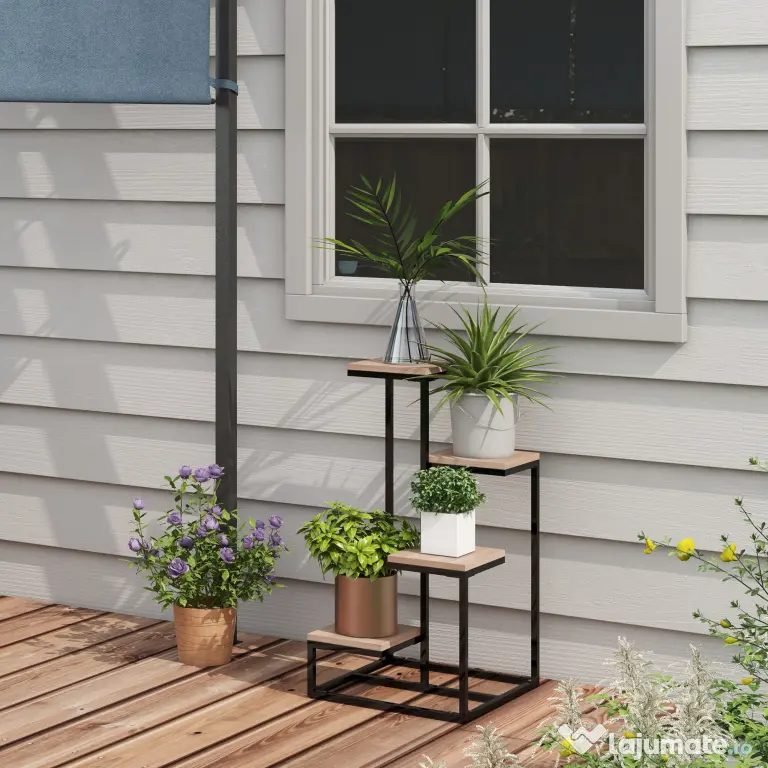 Outsunny Stand de Flori pe 4 Niveluri, Raft de Colt pentru Plante, Suport de Expunere pentru Ghivece, pentru Camera de Zi, Terasa, Balcon, Maro