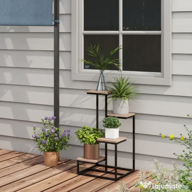 Outsunny Stand de Flori pe 4 Niveluri, Raft de Colt pentru Plante, Suport de Expunere pentru Ghivece, pentru Camera de Zi, Terasa, Balcon, Maro