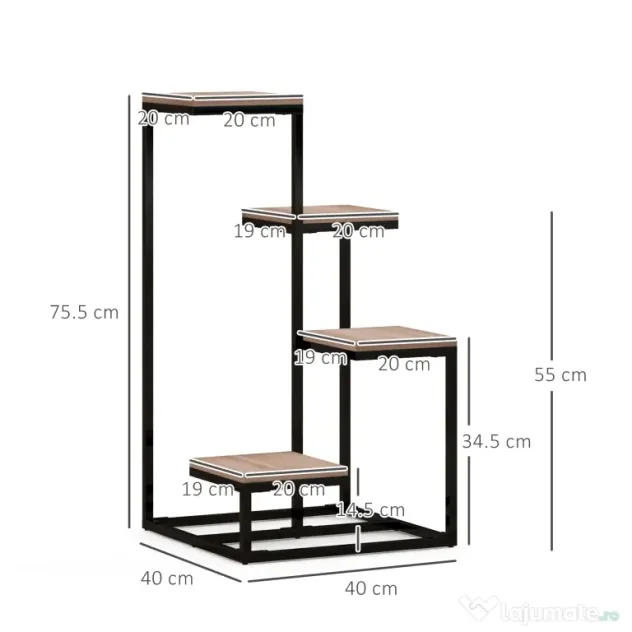 Outsunny Stand de Flori pe 4 Niveluri, Raft de Colt pentru Plante, Suport de Expunere pentru Ghivece, pentru Camera de Zi, Terasa, Balcon, Maro