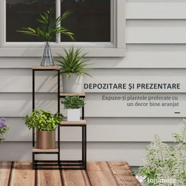 Outsunny Stand de Flori pe 4 Niveluri, Raft de Colt pentru Plante, Suport de Expunere pentru Ghivece, pentru Camera de Zi, Terasa, Balcon, Maro