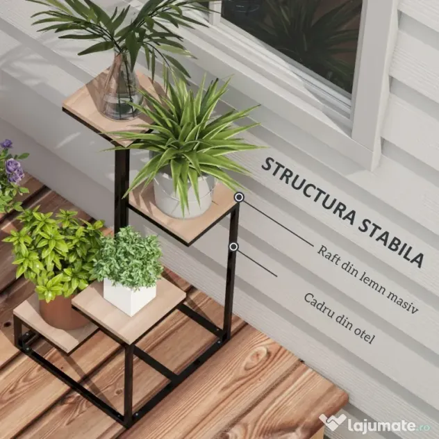Outsunny Stand de Flori pe 4 Niveluri, Raft de Colt pentru Plante, Suport de Expunere pentru Ghivece, pentru Camera de Zi, Terasa, Balcon, Maro