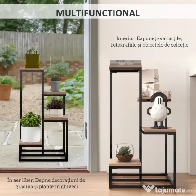 Outsunny Stand de Flori pe 4 Niveluri, Raft de Colt pentru Plante, Suport de Expunere pentru Ghivece, pentru Camera de Zi, Terasa, Balcon, Maro