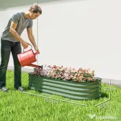 Outsunny Paturi Inaltate Galvanizate pentru Gradina, Cutie Inaltata din Metal cu Margine de Siguranta, pentru Cultivarea Florilor, Ierburilor, Verde 
