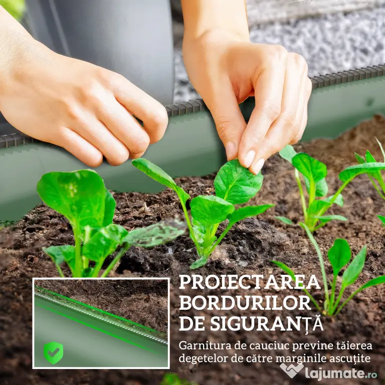 Outsunny Paturi Inaltate Galvanizate pentru Gradina, Cutie Inaltata din Metal cu Margine de Siguranta, pentru Cultivarea Florilor, Ierburilor, Verde