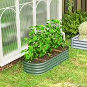 Outsunny Paturi Inaltate Galvanizate pentru Gradina, Cutie Inaltata din Metal cu Margine de Siguranta, pentru Cultivarea Florilor, Ierburilor, Verde 