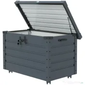 Outsunny Ladă de Grădină de 295L cu Încuietoare, 2 Mânere și 4 Rotile, Mobilier Depozitare din Oțel, 100x62x65 cm, Gri | Aosom Romania 