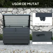 Outsunny Ladă de Grădină de 295L cu Încuietoare, 2 Mânere și 4 Rotile, Mobilier Depozitare din Oțel, 100x62x65 cm, Gri | Aosom Romania 
