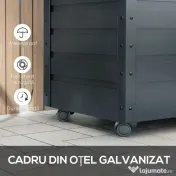 Outsunny Ladă de Grădină de 295L cu Încuietoare, 2 Mânere și 4 Rotile, Mobilier Depozitare din Oțel, 100x62x65 cm, Gri | Aosom Romania 
