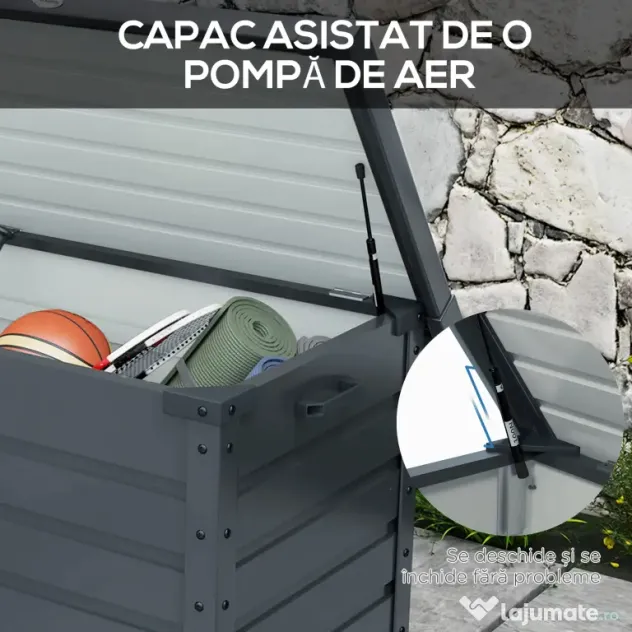 Outsunny Ladă de Grădină de 295L cu Încuietoare, 2 Mânere și 4 Rotile, Mobilier Depozitare din Oțel, 100x62x65 cm, Gri | Aosom Romania