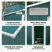 Outsunny Căsuță de Grădină cu Acoperiș Înclinat, 152x132x188 cm, Verde | Aosom Romania 