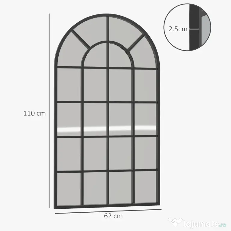 Homcom Oglinda Arcuita cu Cadrul Metalic – Design Modern