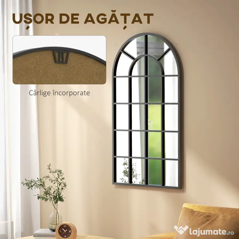 Homcom Oglinda Arcuita cu Cadrul Metalic – Design Modern