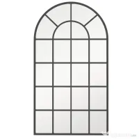 Oglindă arcuită pentru casă și birou cu suport de perete din sticlă groasă și metal, 62x2,5x110 cm, de culoare negru HOMCOM | Aosom Romania