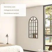 Oglindă arcuită pentru casă și birou cu suport de perete din sticlă groasă și metal, 62x2,5x110 cm, de culoare negru HOMCOM | Aosom Romania 