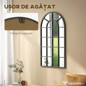 Oglindă arcuită pentru casă și birou cu suport de perete din sticlă groasă și metal, 62x2,5x110 cm, de culoare negru HOMCOM | Aosom Romania 