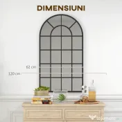 Oglindă arcuită pentru casă și birou cu suport de perete din sticlă groasă și metal, 62x2,5x110 cm, de culoare negru HOMCOM | Aosom Romania 