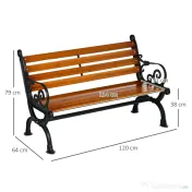 Outsunny Bancă de Exterior cu Cadru din Aluminiu, Scaun cu Două Locuri cu Cotieră Curbată, Șezut și Spătar din Lemn, 120x64x79 cm, Tec | Aosom Romania 