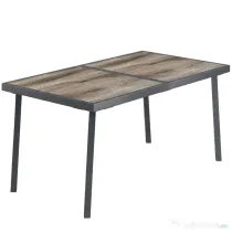 Outsunny Masă de grădină dreptunghiulară pentru 6 persoane, cu blat cu efect de lemn, din oțel și PSPC, 145x85x72 cm, gri