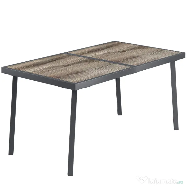 Outsunny Masă de Patio, Masă de Balcon, Masă de Dining pentru Exterior 145 x 85 cm pentru 6 Persoane cu Efect de Lemn, Cadrul din Oțel, Gri | Aosom Romania