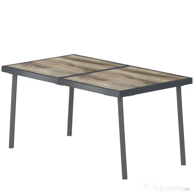 Outsunny Masă de Patio, Masă de Balcon, Masă de Dining pentru Exterior 145 x 85 cm pentru 6 Persoane cu Efect de Lemn, Cadrul din Oțel, Gri | Aosom Romania