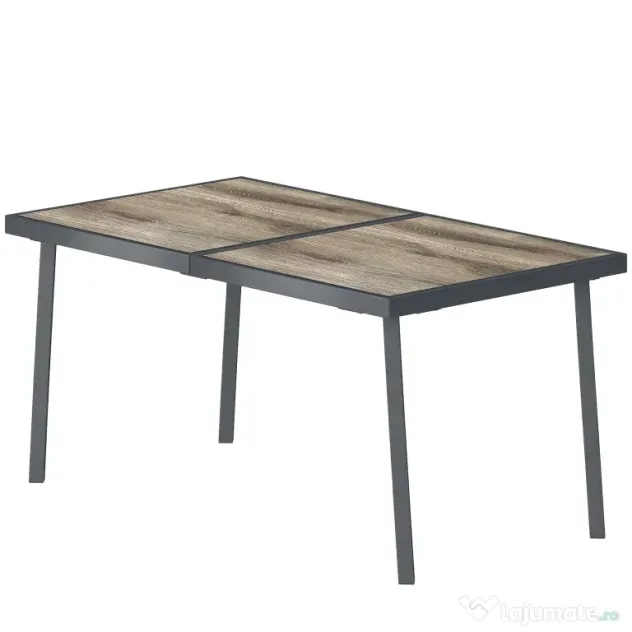 Outsunny Masă de Patio, Masă de Balcon, Masă de Dining pentru Exterior 145 x 85 cm pentru 6 Persoane cu Efect de Lemn, Cadrul din Oțel, Gri | Aosom Romania