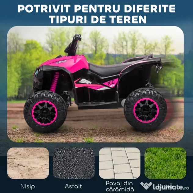 HOMCOM ATV Electric pentru Copii cu Motor Dublu și 2 Viteze, Roți, Faruri LED, Claxon și Muzică, 83x53x55.5 cm, Roz | Aosom Romania