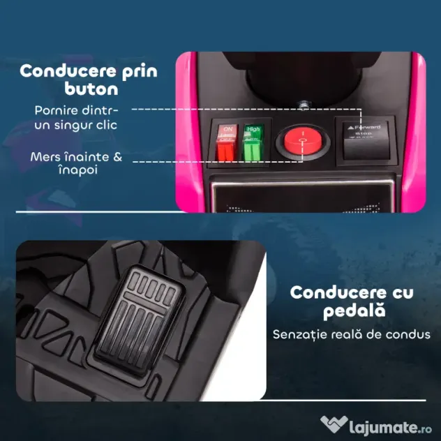 HOMCOM ATV Electric pentru Copii cu Motor Dublu și 2 Viteze, Roți, Faruri LED, Claxon și Muzică, 83x53x55.5 cm, Roz | Aosom Romania