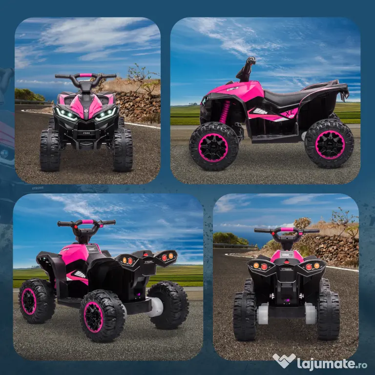 HOMCOM ATV Electric pentru Copii cu Motor Dublu și 2 Viteze, Roți, Faruri LED, Claxon și Muzică, 83x53x55.5 cm, Roz | Aosom Romania
