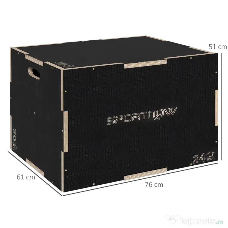 SPORTNOW Cutie Plyometrică 3-in-1 din Lemn Antiderapant, Ideală pentru Fitness Acasă, Dimensiuni 76/61/51cm | Aosom România