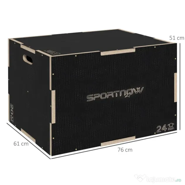 SPORTNOW Cutie Plyometrică 3-in-1 din Lemn Antiderapant, Ideală pentru Fitness Acasă, Dimensiuni 76/61/51cm | Aosom România