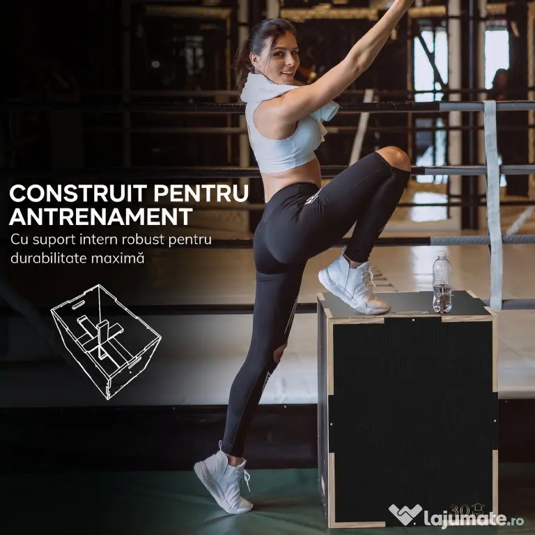SPORTNOW Cutie Plyometrică 3-in-1 din Lemn Antiderapant, Ideală pentru Fitness Acasă, Dimensiuni 76/61/51cm | Aosom România