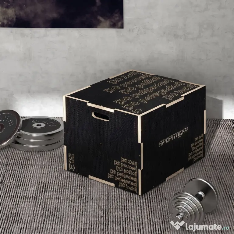 SPORTNOW Cutie Plyometrică 3-in-1 din Lemn Antiderapant, Ideală pentru Fitness Acasă, Dimensiuni 76/61/51cm | Aosom România