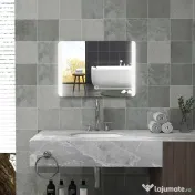 kleankin Oglindă Iluminată LED pentru Baie, Oglindă de Machiaj Reglabilă, 70x50 cm, Eleganță și Funcționalitate | Aosom Romania