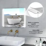 kleankin Oglindă Iluminată LED pentru Baie, Oglindă de Machiaj Reglabilă, 70x50 cm, Eleganță și Funcționalitate | Aosom Romania