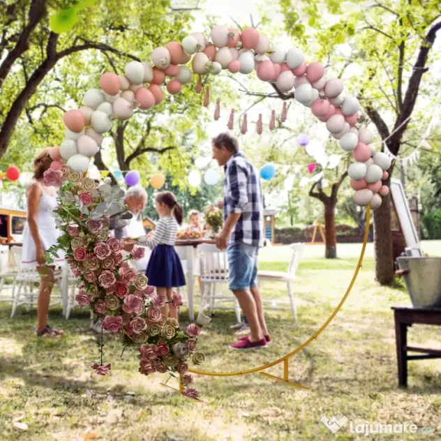 Outsunny Arc de Grădină din Oțel Auriu – Arc Decorativ Rotund pentru Baloane, Plante Cățărătoare, Flori – Pentru Nunți, Aniversări, Ceremonii – 2,24 m | Aosom Romania