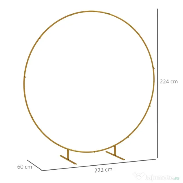 Outsunny Arc de Grădină din Oțel Auriu – Arc Decorativ Rotund pentru Baloane, Plante Cățărătoare, Flori – Pentru Nunți, Aniversări, Ceremonii – 2,24 m | Aosom Romania