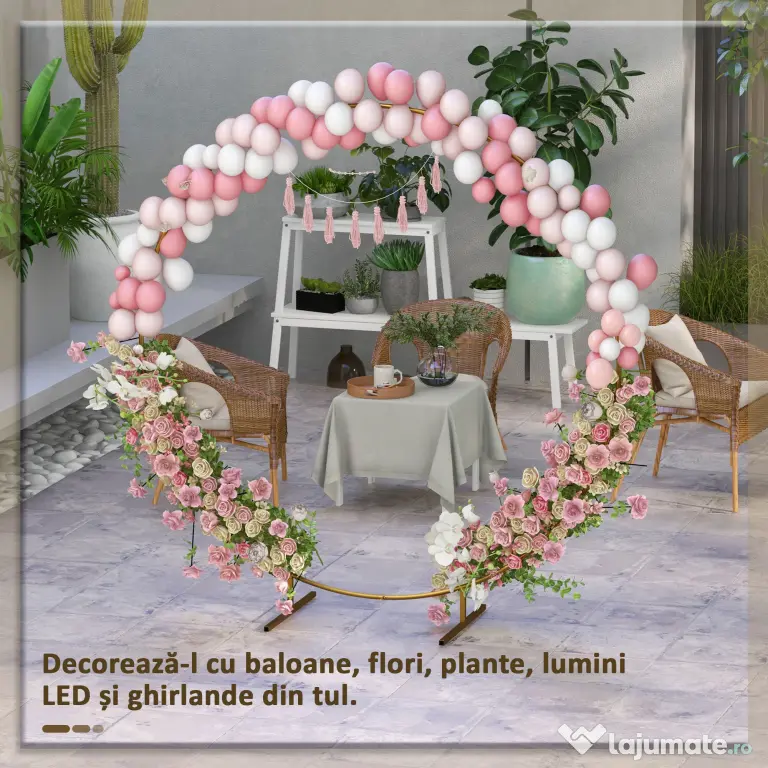 Outsunny Arc de Grădină din Oțel Auriu – Arc Decorativ Rotund pentru Baloane, Plante Cățărătoare, Flori – Pentru Nunți, Aniversări, Ceremonii – 2,24 m | Aosom Romania
